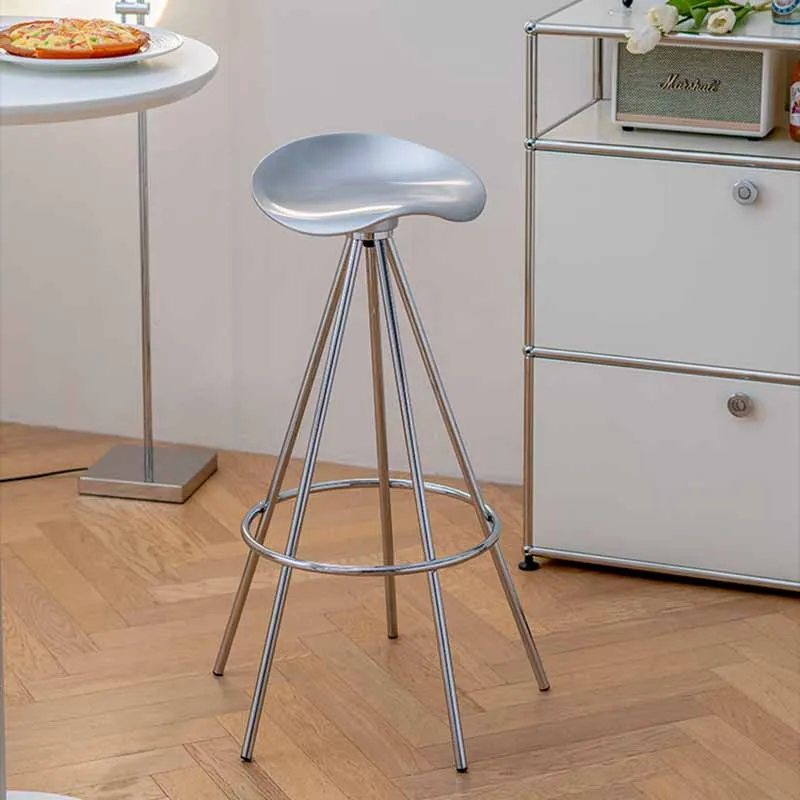 

Silver Counter Design Bar Chairs Modern Aluminium Bistro Reception Nordic Stools Designer Metal Banqueta Luxury Furniture