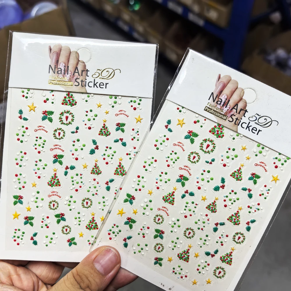 1 pz Rosso-Verde-bianco Dot 5D Natale Nail Art Sticker Morbido Rilievo Autoadesivo Cursore Decalcomania Di Natale FAI DA TE Unghie artistiche forniture