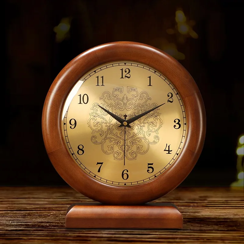 

Solid Wood Clock Desktop Ornament Retro Living Room Home Desktop New Chinese Style Silent Pendulum Clock