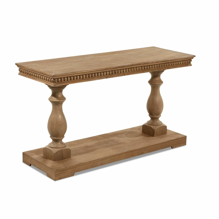 ^High Quality Solid Wood Console Table with Beaded Molding & Turned Legs Natural Finish Customized for Home Decor