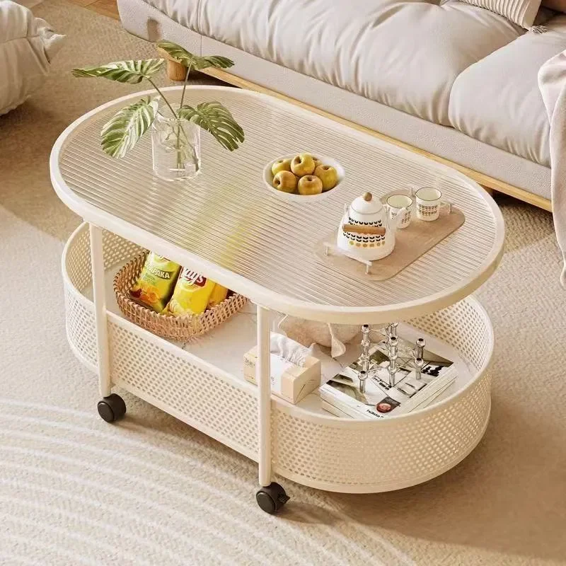 for Movable Sofa Side Table Light Luxury Glass Coffee Table Modern Small Bedside Cabinet Small Apartment Trolley