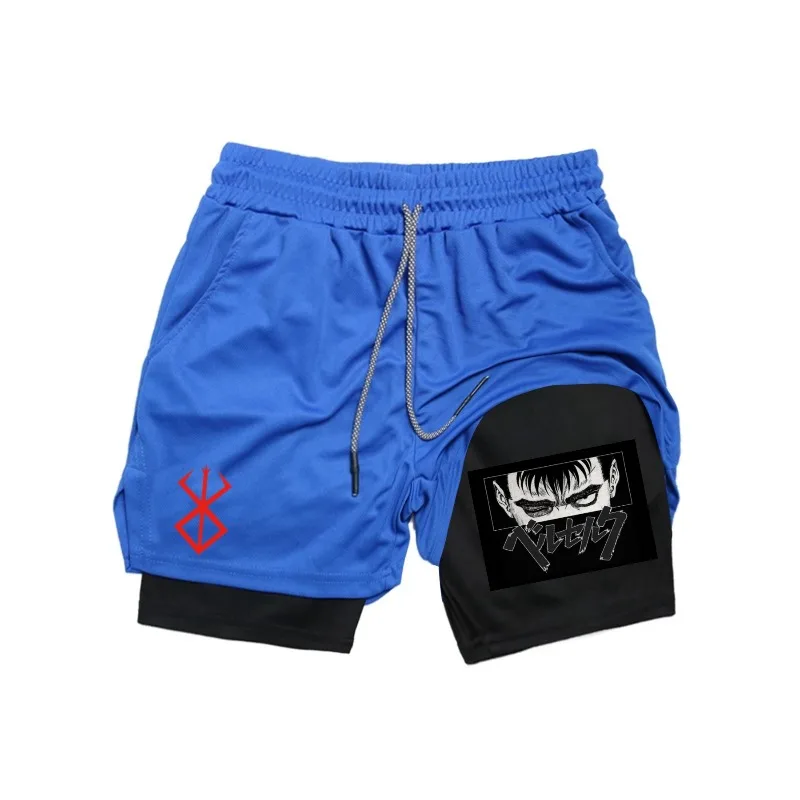 الرجال السراويل ذات الطابقين القوطية الشجاعة طباعة السراويل الصيف التجفيف السريع منشفة حلقة الرياضة اللياقة البدنية 2In1 ركض الجري الشاطئ قصيرة #2