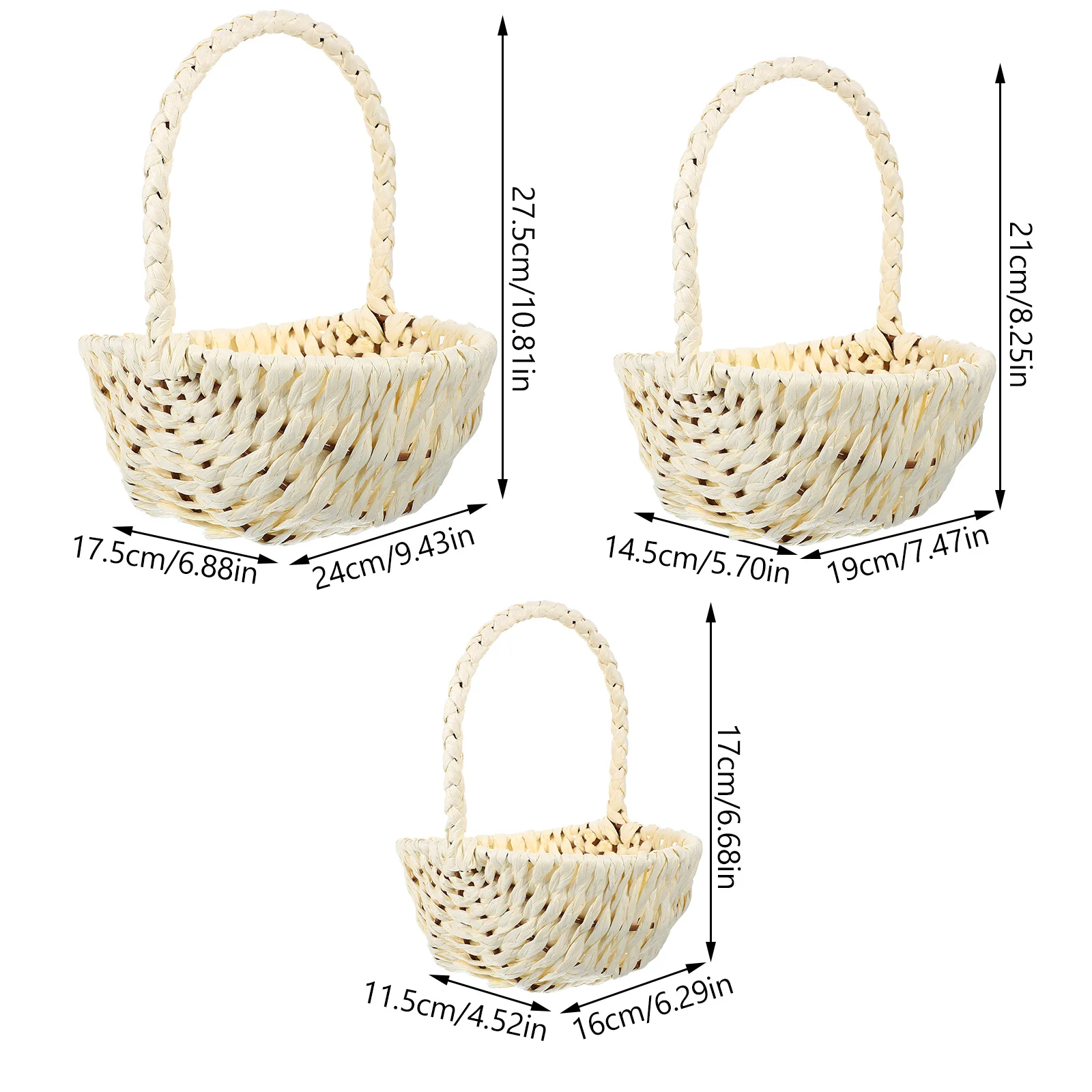 3Pcs Picnic Basket Hand Woven Paper Storage Basket for Fruit Food Flower Container Kitchen Organization Gift Home Decoration