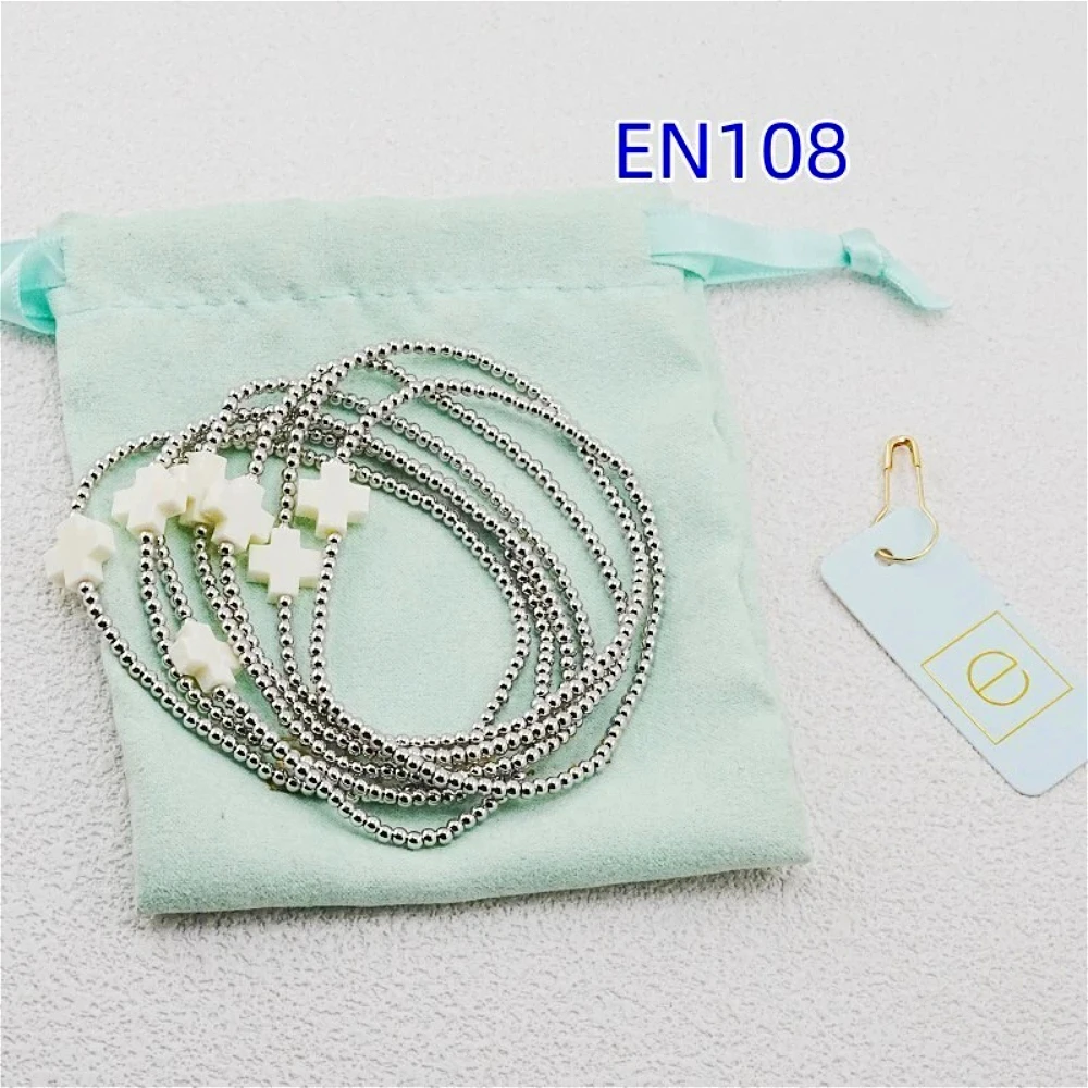 

YEEVAA Dainty White Cross Charm Bracelet Silver Beaded Stretch Stackable Bracelets Trendy Minimalist Jewelry for Women