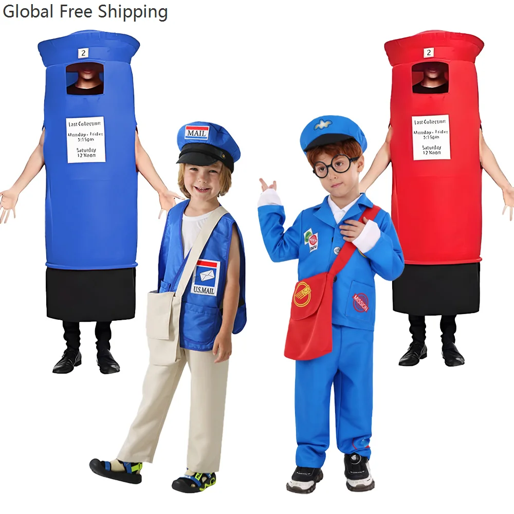 

3-14 Years Fille Niño Garçon Halloween Costumes Professional Postman Career Cosplay Postman Uniform School Day Costume With Hat