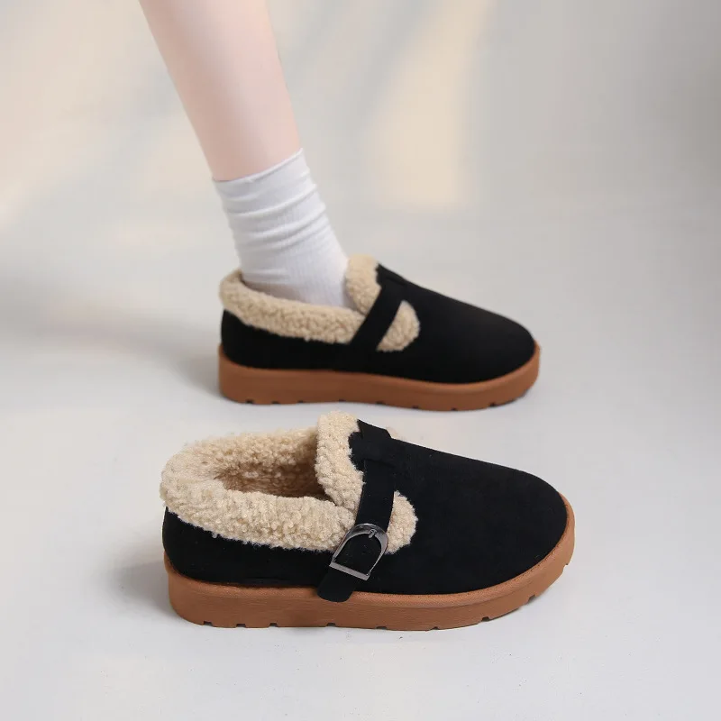 Inverno peludo botas femininas sola plana antiderrapante pelúcia quente botas de neve vintage marrom bota feminina leve deslizamento-on tornozelo botas