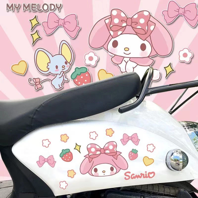 Kuromi Melody Electric Car Sticker Cute Cartoon Decoration Motorcycle Battery Car Scratches Shielding Sticker Waterproof