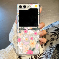 For Samsung Galaxy Z Flip 7 FE 6 5 4 3 Flowers Pattern Phone Case Shockproof Folding Clear Hard Cover For Samsung Z Flip5 Flip6