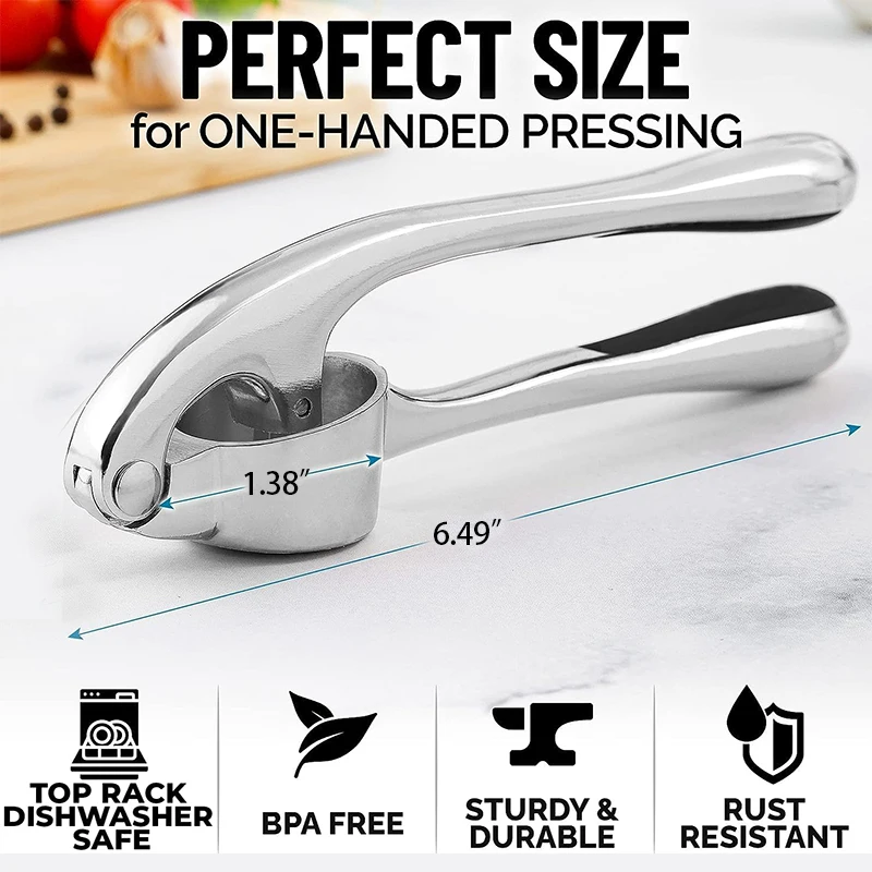 Garlic Press Rust Proof & Dishwasher Safe Professional Garlic Mincer Tool Easy-Squeeze Easy-Clean with Soft Ergonomic Handle