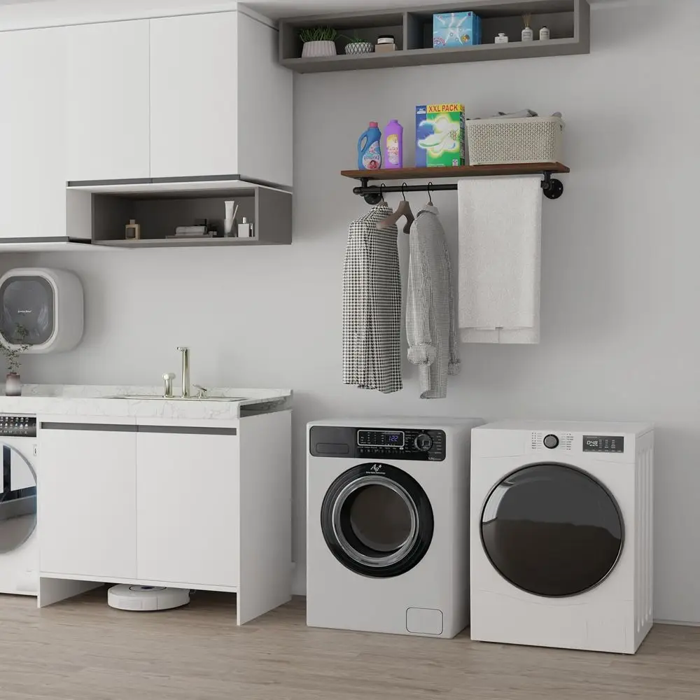 36 Inch Wall-Mounted Wooden Shelf Clothes Rack, Heavy-Duty Hanging Rod for Space-Saving Storage