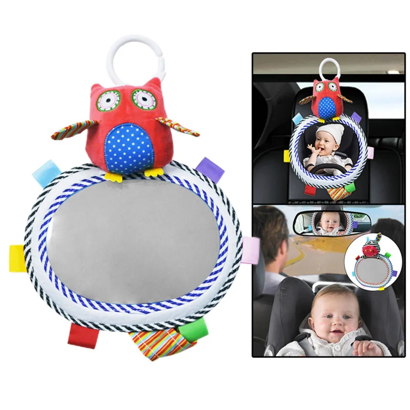 Espejo retrovisor para asiento trasero de coche de bebé, juguetes de felpa de animales de dibujos animados, espejos ajustables para cochecito de bebé