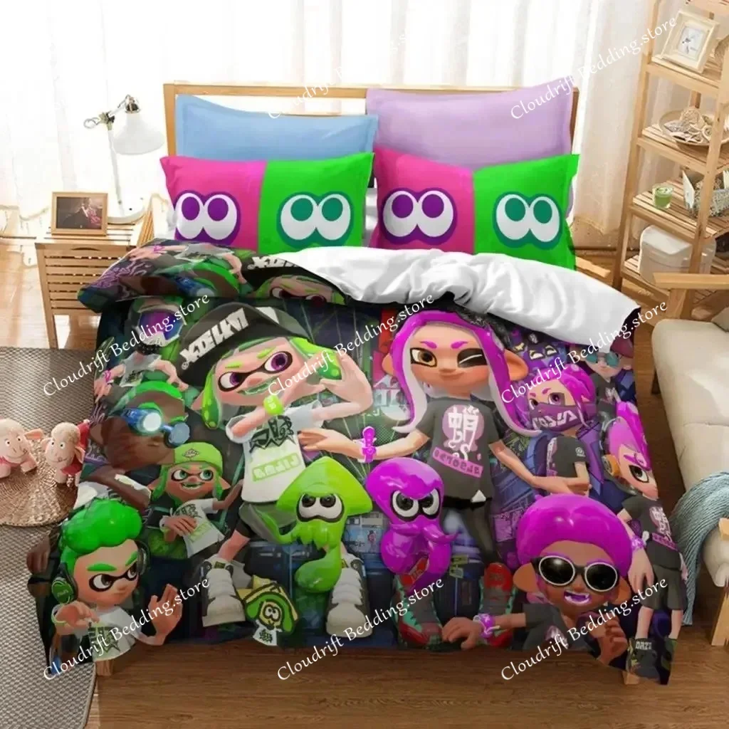 

Popular Splatoon 2 Game Printed Bedding Set 3D Cartoon Duvet Cover Set Pillow Case Twin Full Queen King Size Bed Polyester Bed S