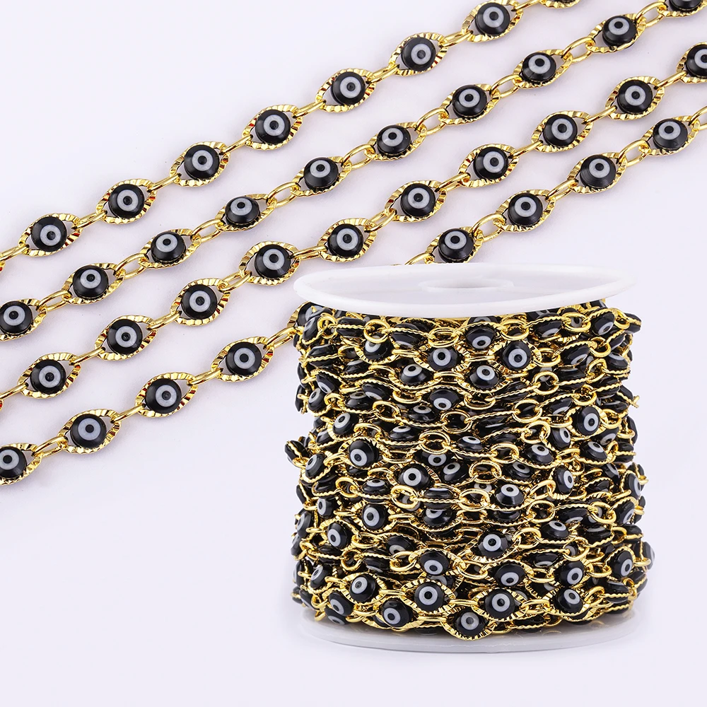 Evil Eye Beaded Chain For Jewelry Making DIY Colorful Enamel Gold Chains Necklace Bracelet Anklet Making Supplies Wholesale