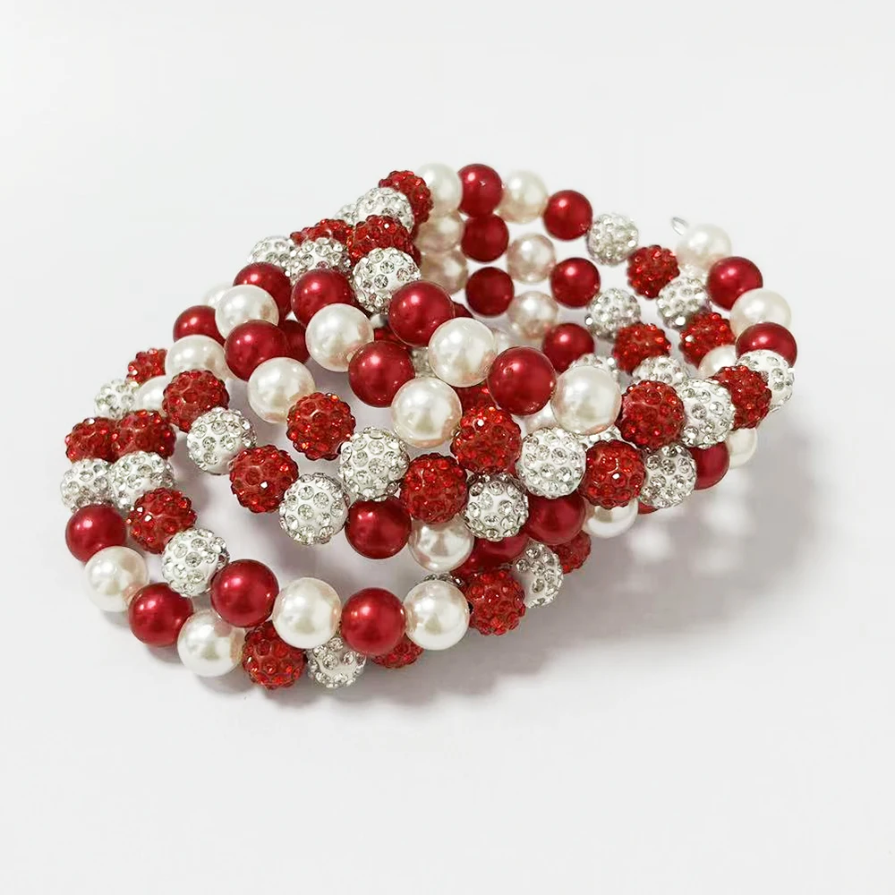 Delta Multi-layer Red and White Beaded Bracelet