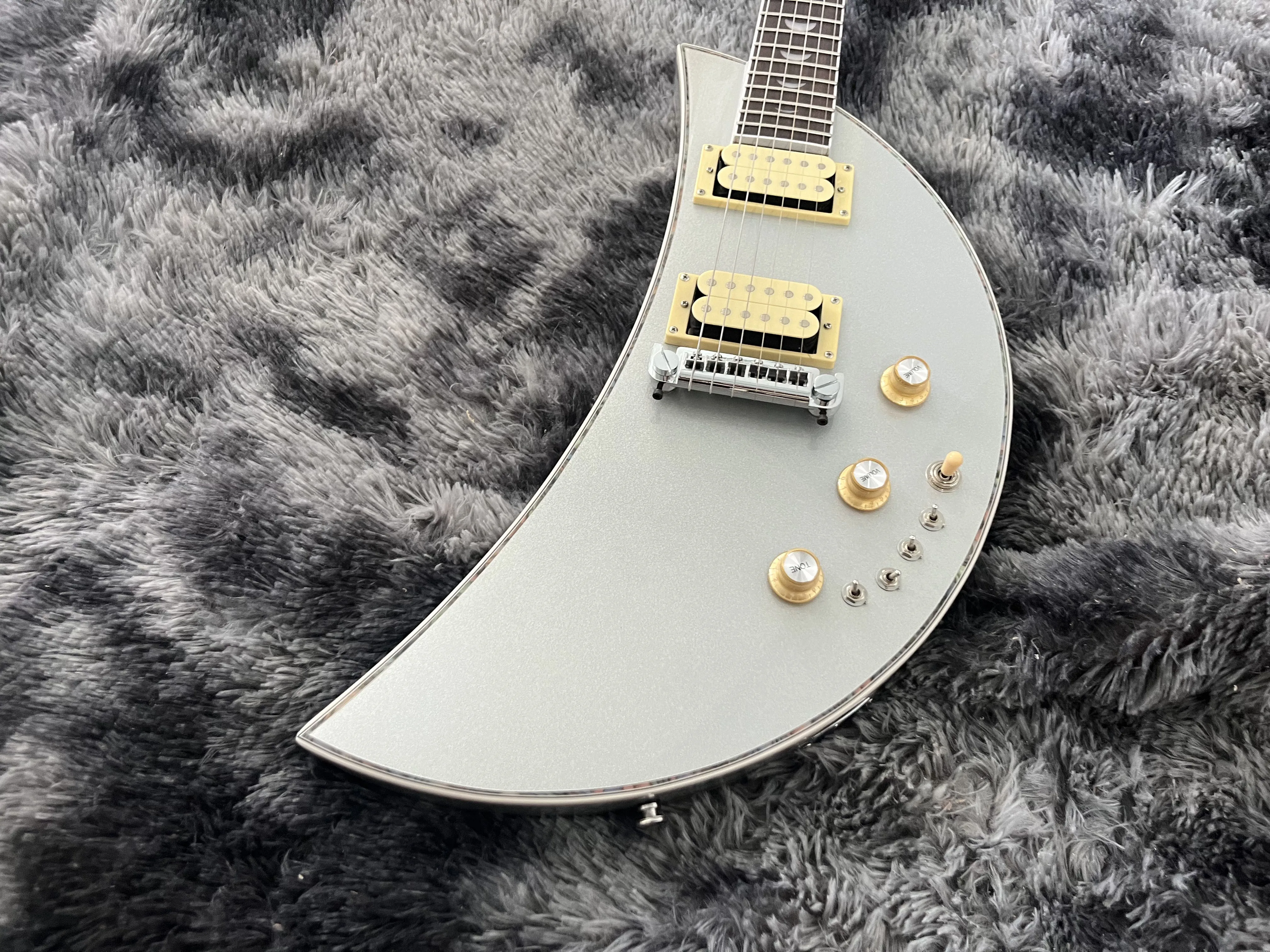 Factory custom Electric Guitar moon shape special design sliver color in stock