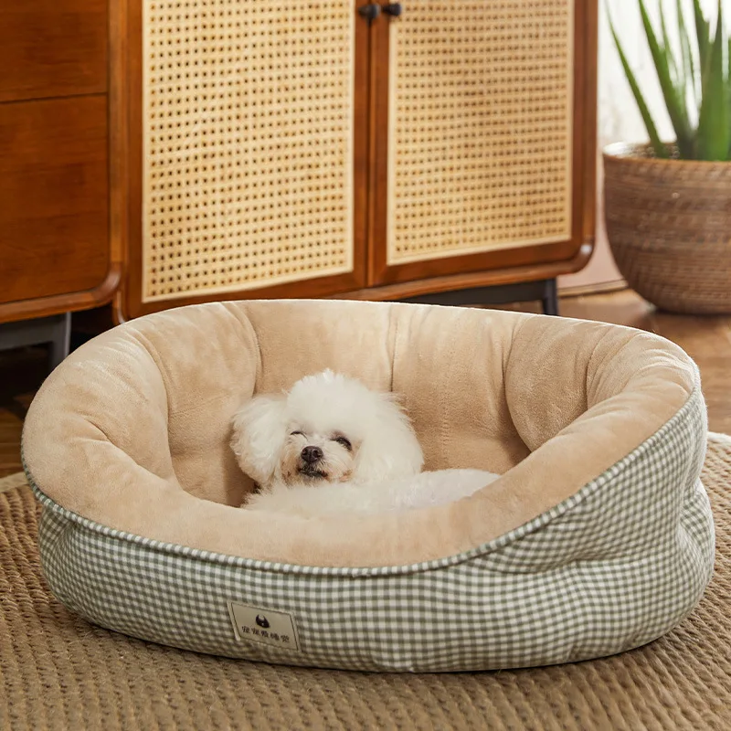 Autumn and Winter New Kennel Four Seasons Universal Plaid Colorblock Teddy Small Dog Bed Sofa Cat Nest Pet Supplies Accessories