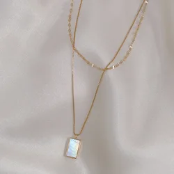 fashion Style high quality stainless steel White Side Rectangle Shell Pendant Women Necklace jewelry gift