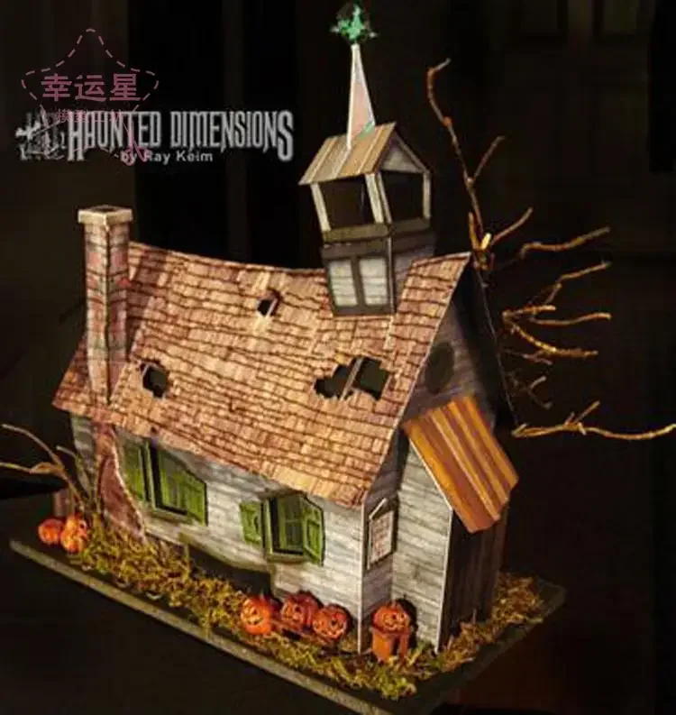 Halloween Haunted House Skoolhouse Building 3D Paper Model DIY Handmade Papercraft Toy