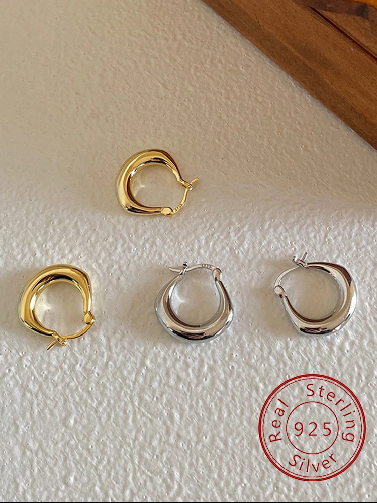 925 Sterling Silver Classic Simplicity Smooth Circular Earrings For Women Anniversary Banquet High Quality Fine Jewelry