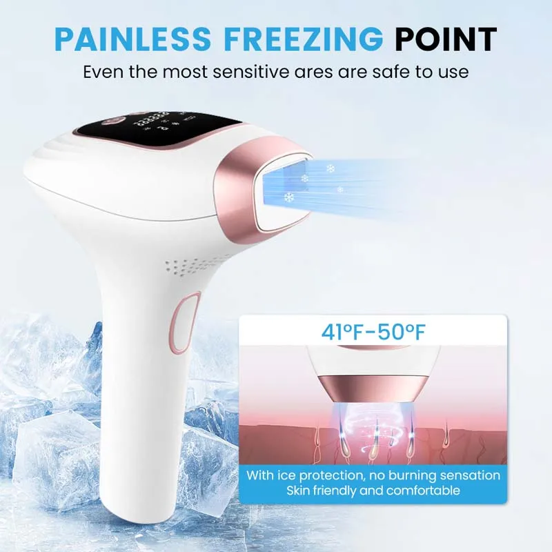 Professional Ice Cooling Hair Removal Device, Permanent Painless Epilator Whole Body Home Use For Men Women