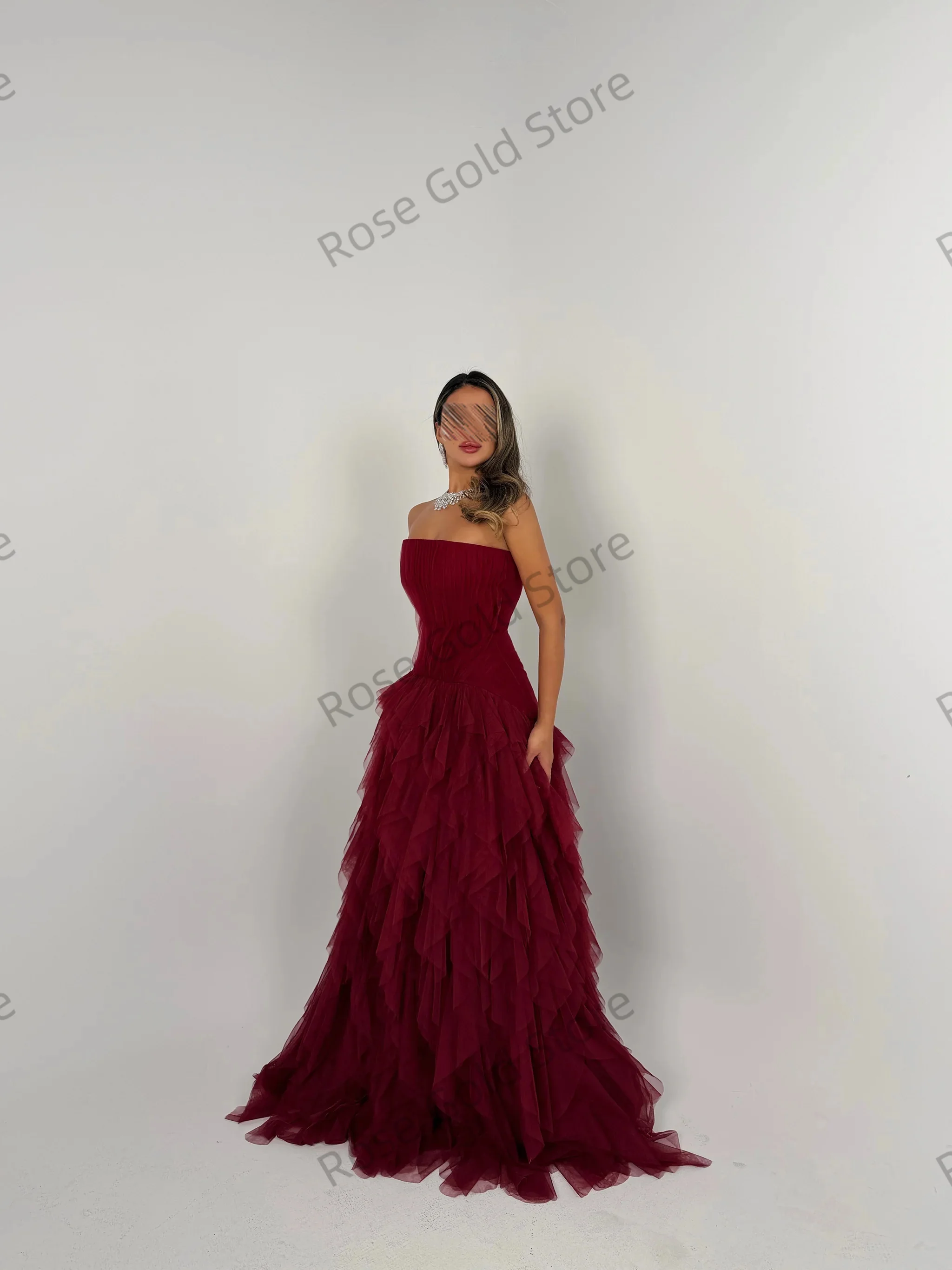 Elegante borgonha vestidos de noite encantador uma linha babados vestido de gala personalizado formal brithday feminino robe de soriee