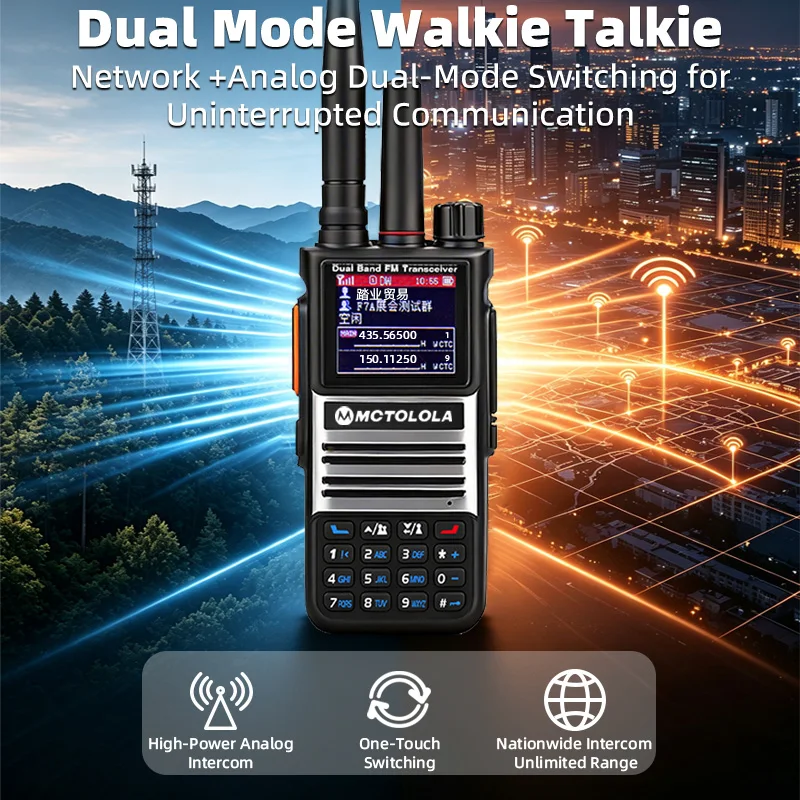 MOTOLOLA 5W Dual Mode Walkie Talkie Analog+4G Network Two‑Way Radio Function Lifetime‑free SIM Card Full‑Band RX TX Long Range