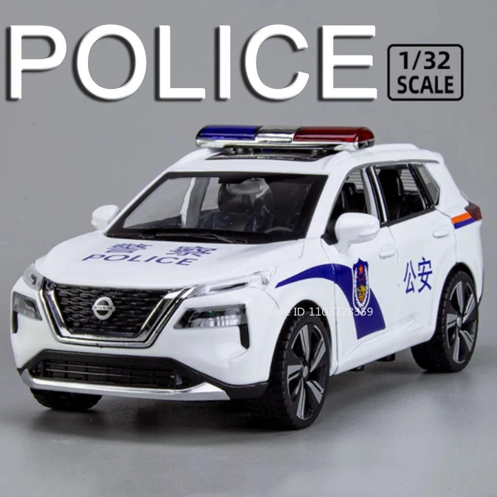 1:32 X-Trail سيارة شرطة لعبة نماذج سبيكة دييكاست SUV ضوء الصوت 6 أبواب مفتوحة التراجع الإطارات المطاطية نموذج سيارات للأولاد هدايا