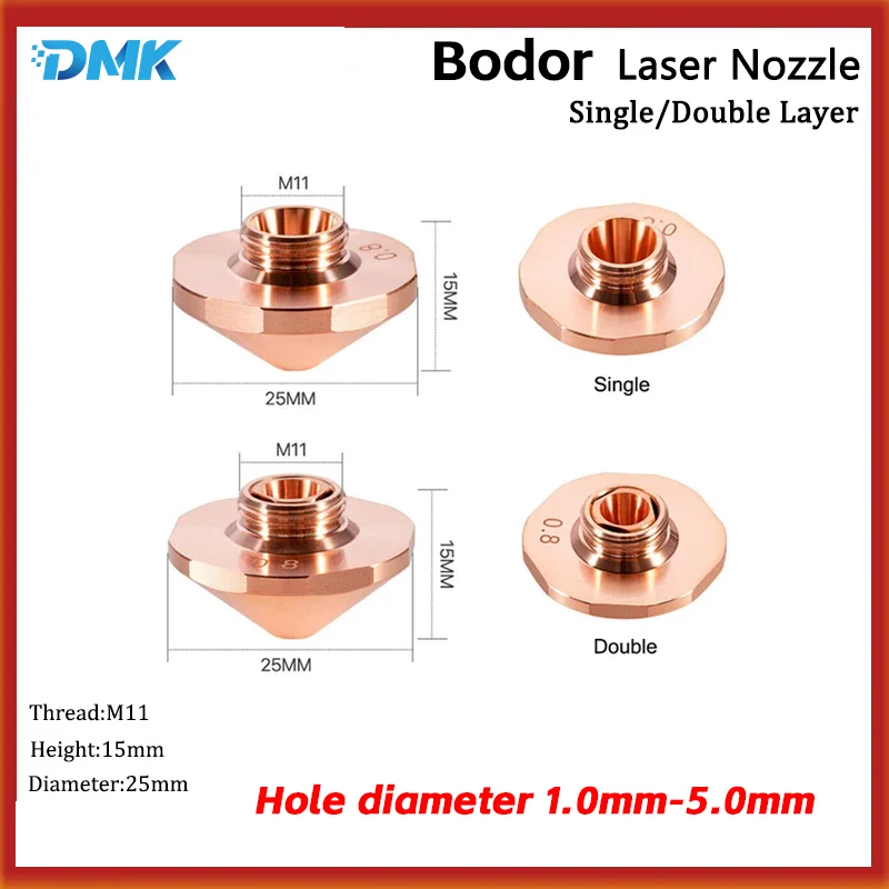 Hexagonal corpo Laser corte bocal para fibra Laser máquina de corte, cobre, simples, dupla camada, D25 mm, calibre 1.0 - 5.0mm