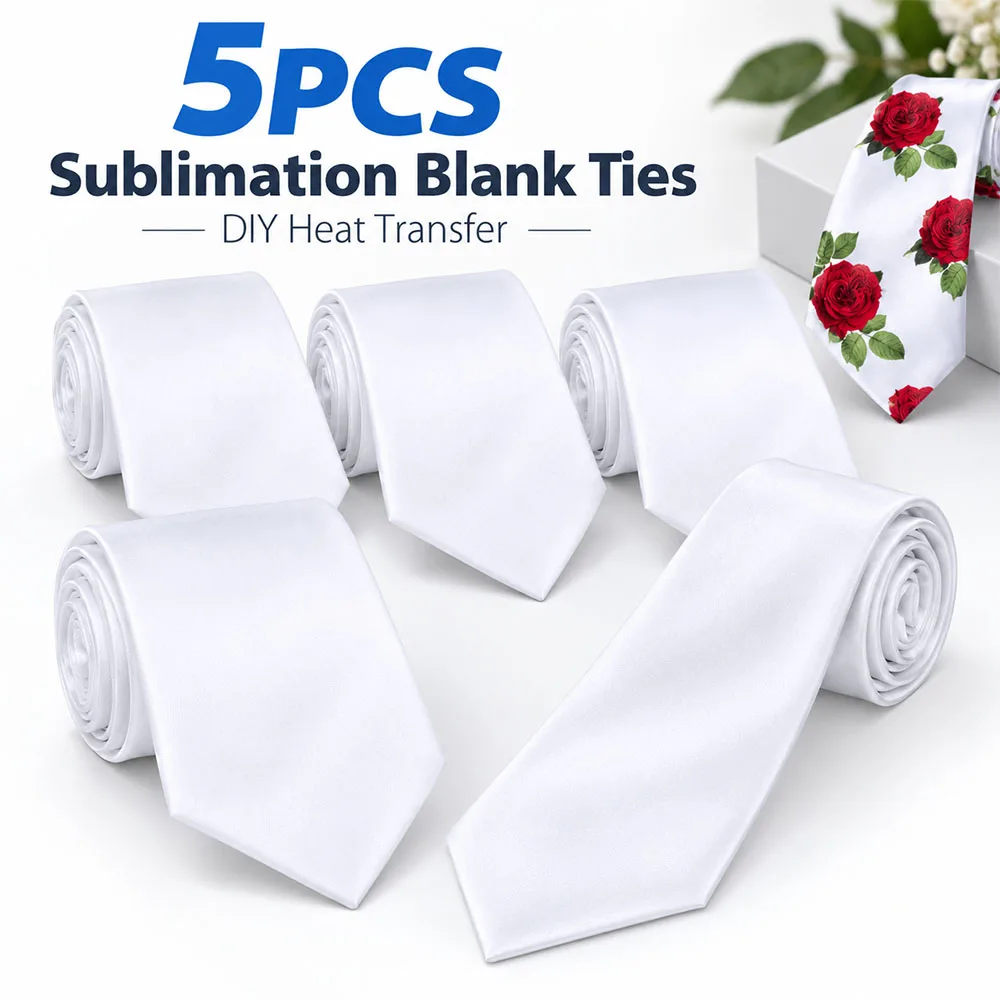 5Pcs/Set Sublimation Blank Tie For Men Solid Satin Tie Necktie DIY Popular Decorative Costume Heat Transfer Men's Tie