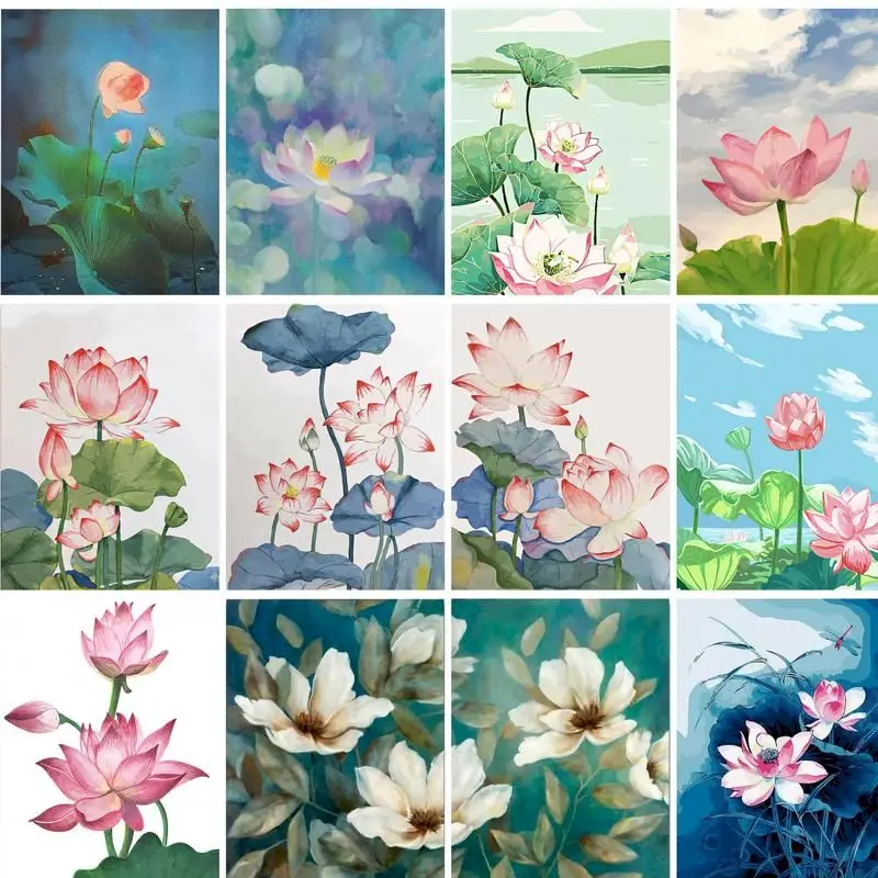 

GATYZTORY Diy Frame Painting By Numbers Flowers Lotus Modern Diy Crafts Acrylic Paint Picture By Numbers 40x50cm For Handiwork