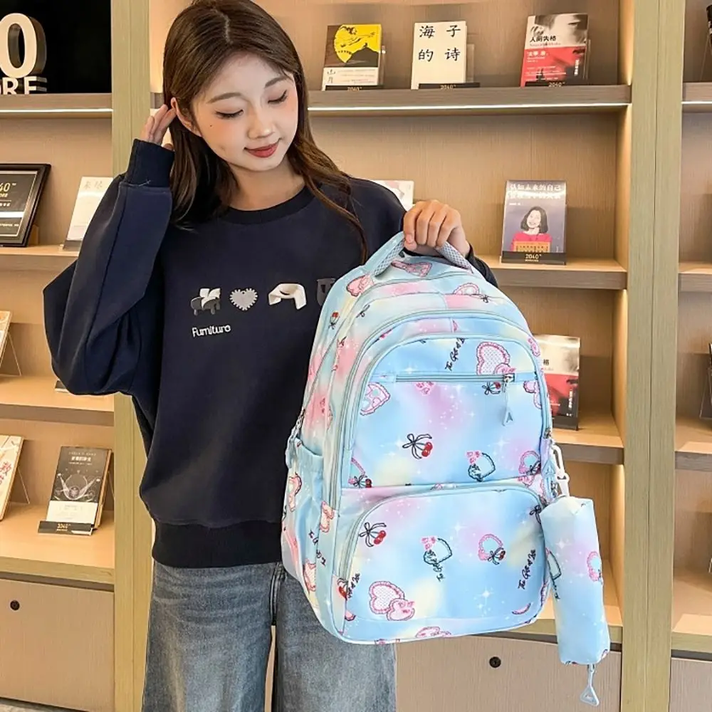 Creative Multicolor 3-in-1 School Bag Large Capacity Flower Printed Crossbody Bag Multi-Function Nylon Pen Bag Unisex