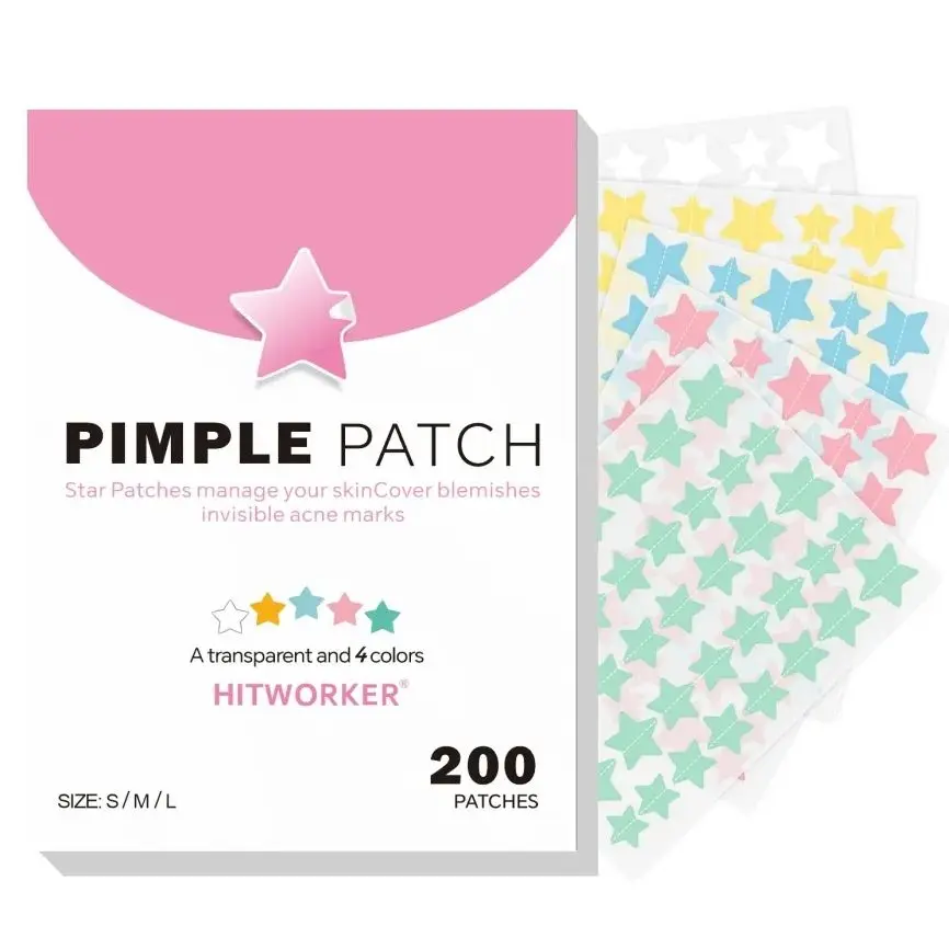 200 رقع حب الشباب على شكل نجمة هيدروجيل - رقع حب الشباب الخالية من الكحول وغير المهيجة للرجال والنساء، مناسبة لجميع أنواع البشرة