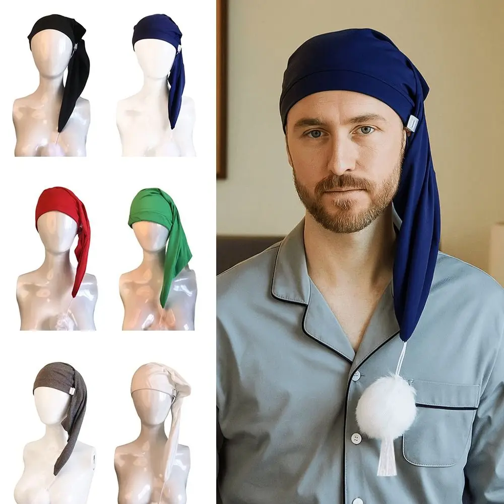 

Birthday Party Gift Elastic Night Sleeping Caps with Pom Ball Adjustable Stocking Santa Cap Head Wrap Women Men