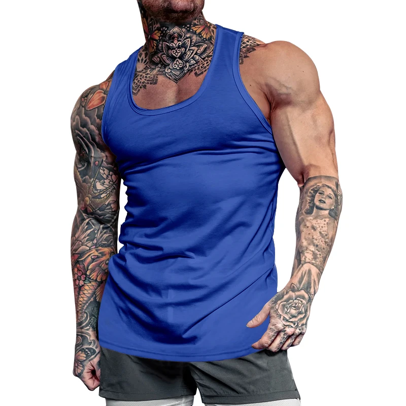 Men\'s Summer Burst American Bodybuilding Fitness Tank Top Solid Color Comprehensive Training Sports Undershirt