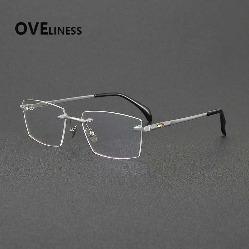 2027 Pure Titanium Glasses Frame Men Brand Design Rimless Square Eyeglasses Women Frameless Ultralight-Weight Japanese Eyewear