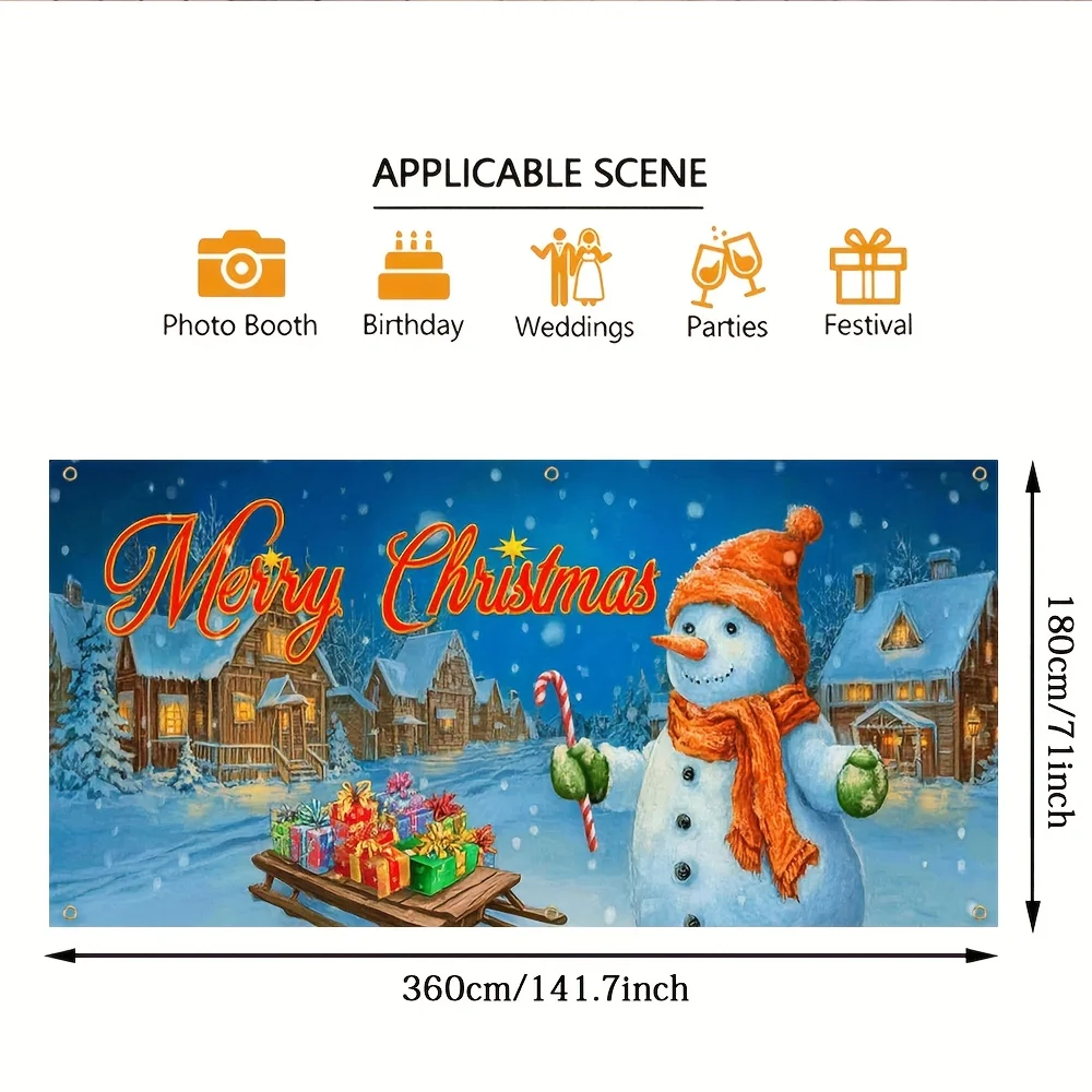 خطة ثنائية الأبعاد، 1 علم باب المرآب لعيد الميلاد المجيد - تصميم رجل الثلج ومشهد القرية، أنيق، ملحقات مناسبات العطلات