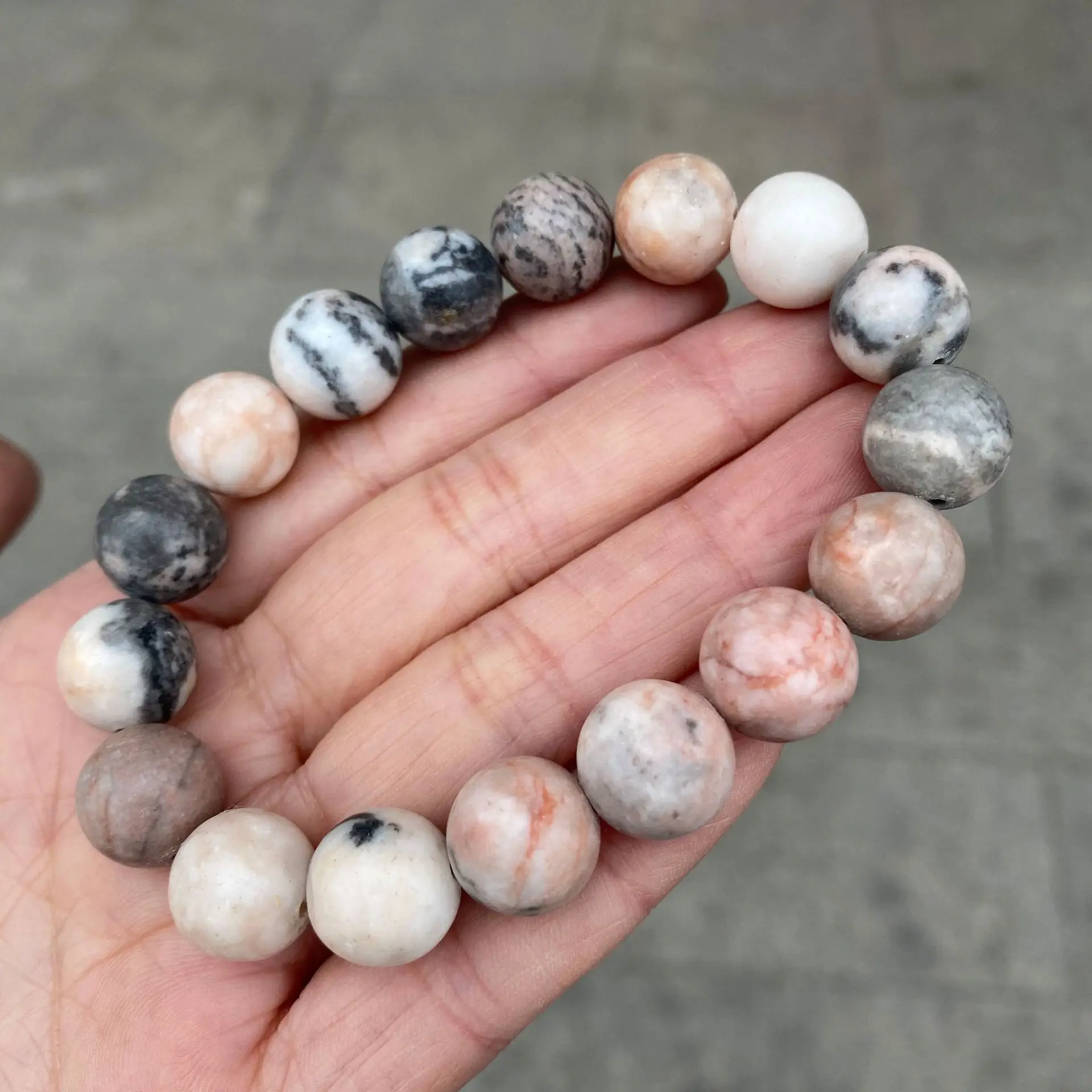 Natural Frosted Pink Zebra Mineral Stone Bracelets Handmade Matte Stone Bead Bracelet Women Men Yoga Meditation Jewelry Gift