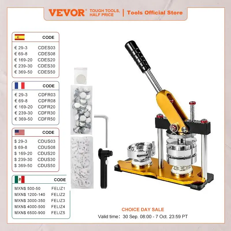 

VEVOR 75mm Button Badge Maker Machine with 100 Sets Dies Circle Manufacture Button Parts Metal Custom Sheet Tag Pressing for Pin