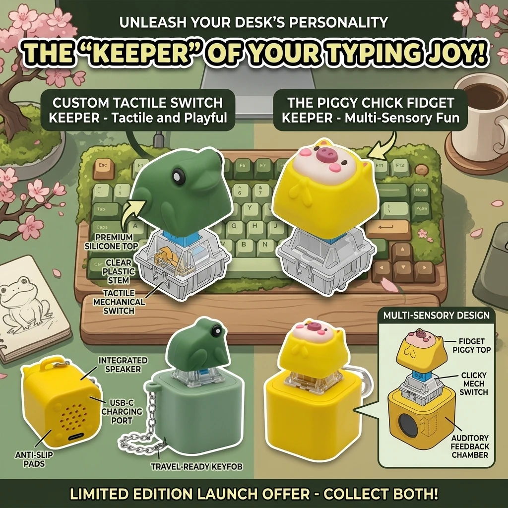 Duck Frog Keyboard Fidget Toys Keychain Finger Button Clicker Decompression Toys with Colorful Lights Rechargeable Ornament