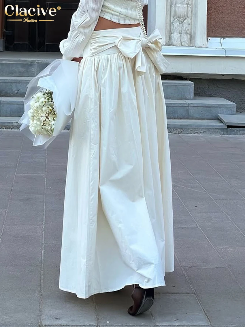 Clacive ファッションルーズベージュコットン女性のスカート 2026 エレガントなハイウエストマキシスカートエレガントなクラシック固体スカート女性服
