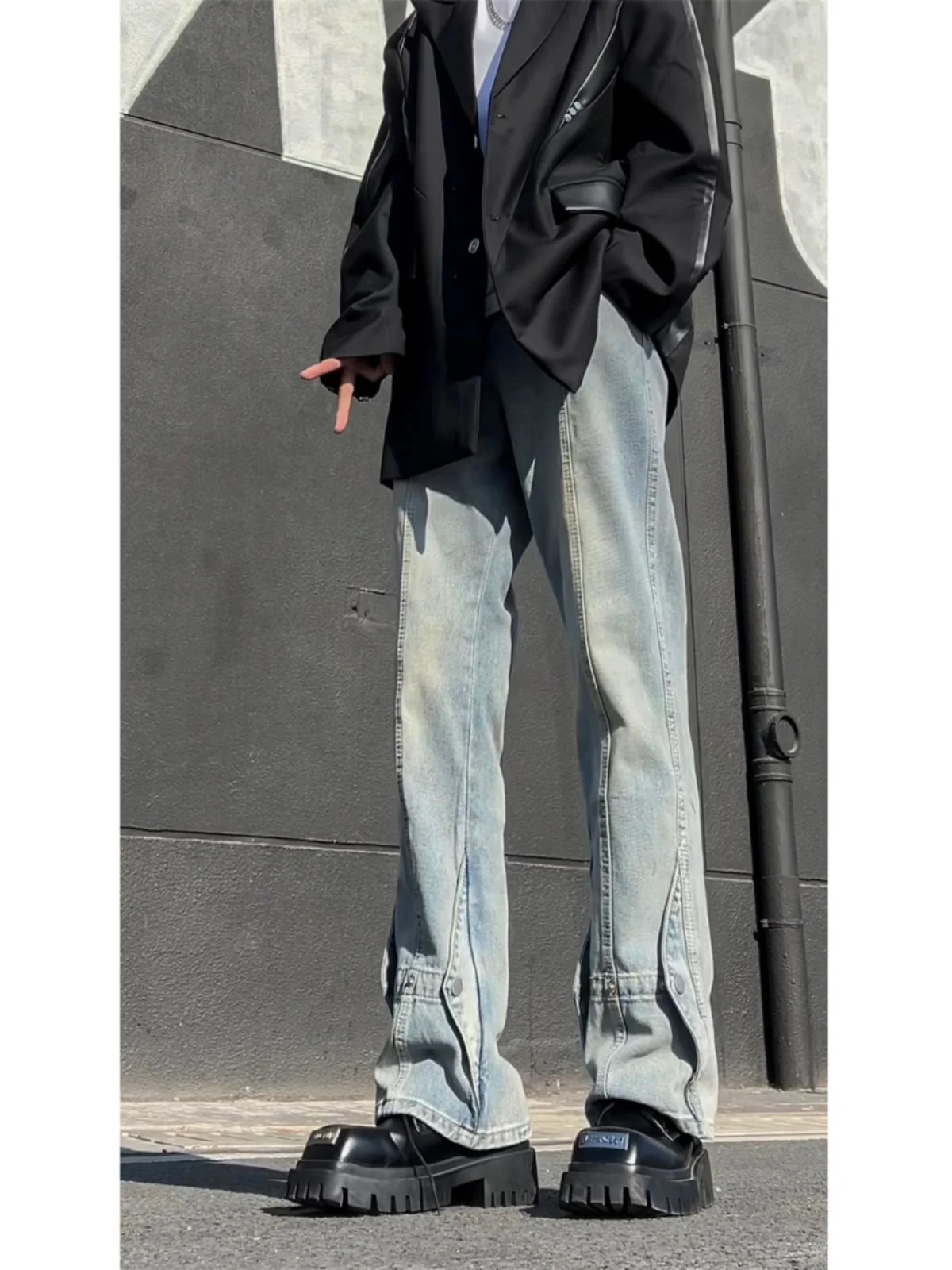 

American High Street Men's Design Sensation Straight Leg Workwear Jeans Spring Autumn New Sle Trendy Retro Haome Pants