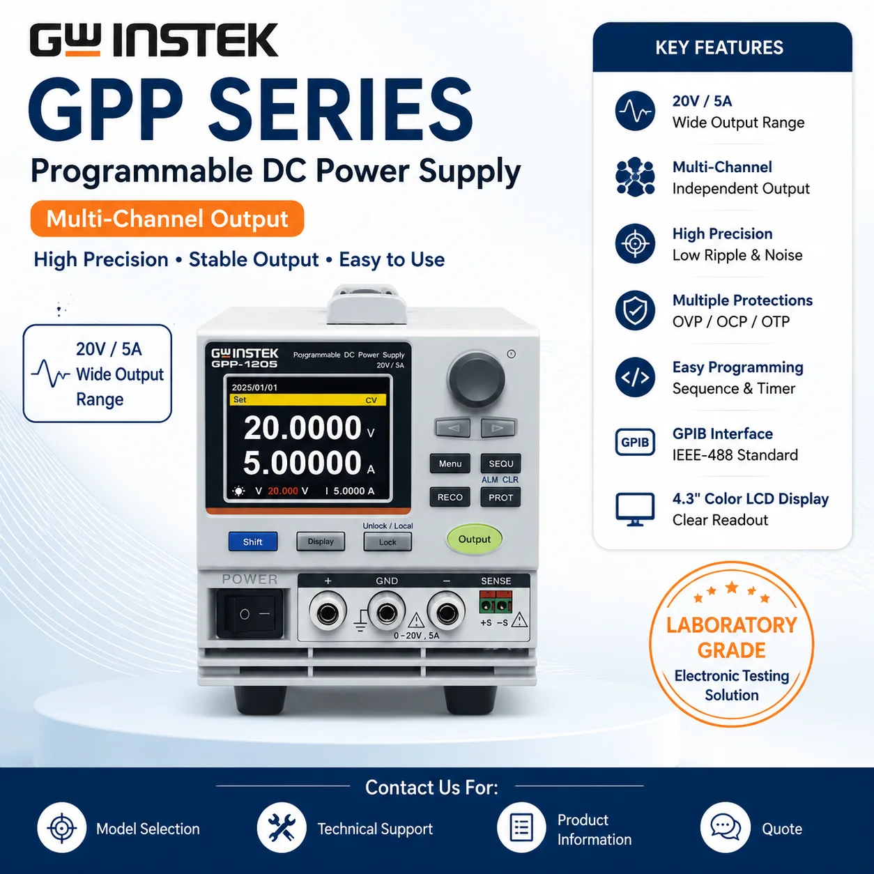GWINSTEK GPP-1205/1323/1326 Programmable DC Power Supply Adjustable Linear Bench Power Supply Multi-Range Output