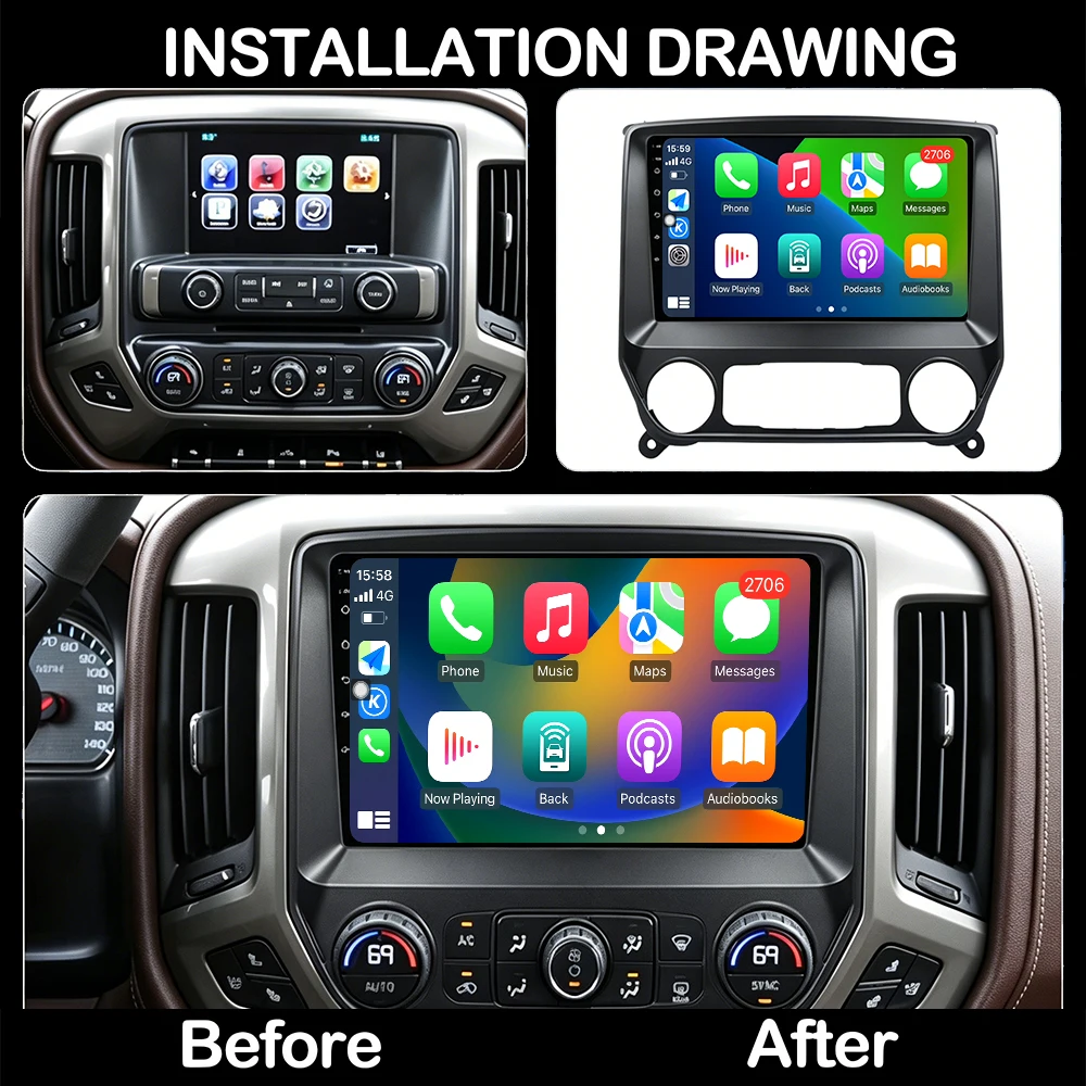 Android 16 Auto Car Radio Multimedia Video Player CarPlay For Chevrolet Silverado 3 GMTK2 2014-2018 GPS tools