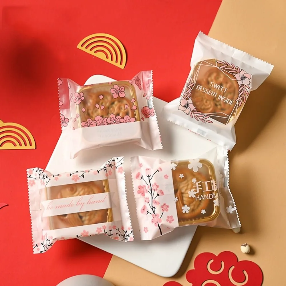 100pcs Plastic Mooncake Packaging Bag Clear Moon Rabbit Pattern Handmade Biscuit Packaging Bag Serrated Sealing Frosted DIY