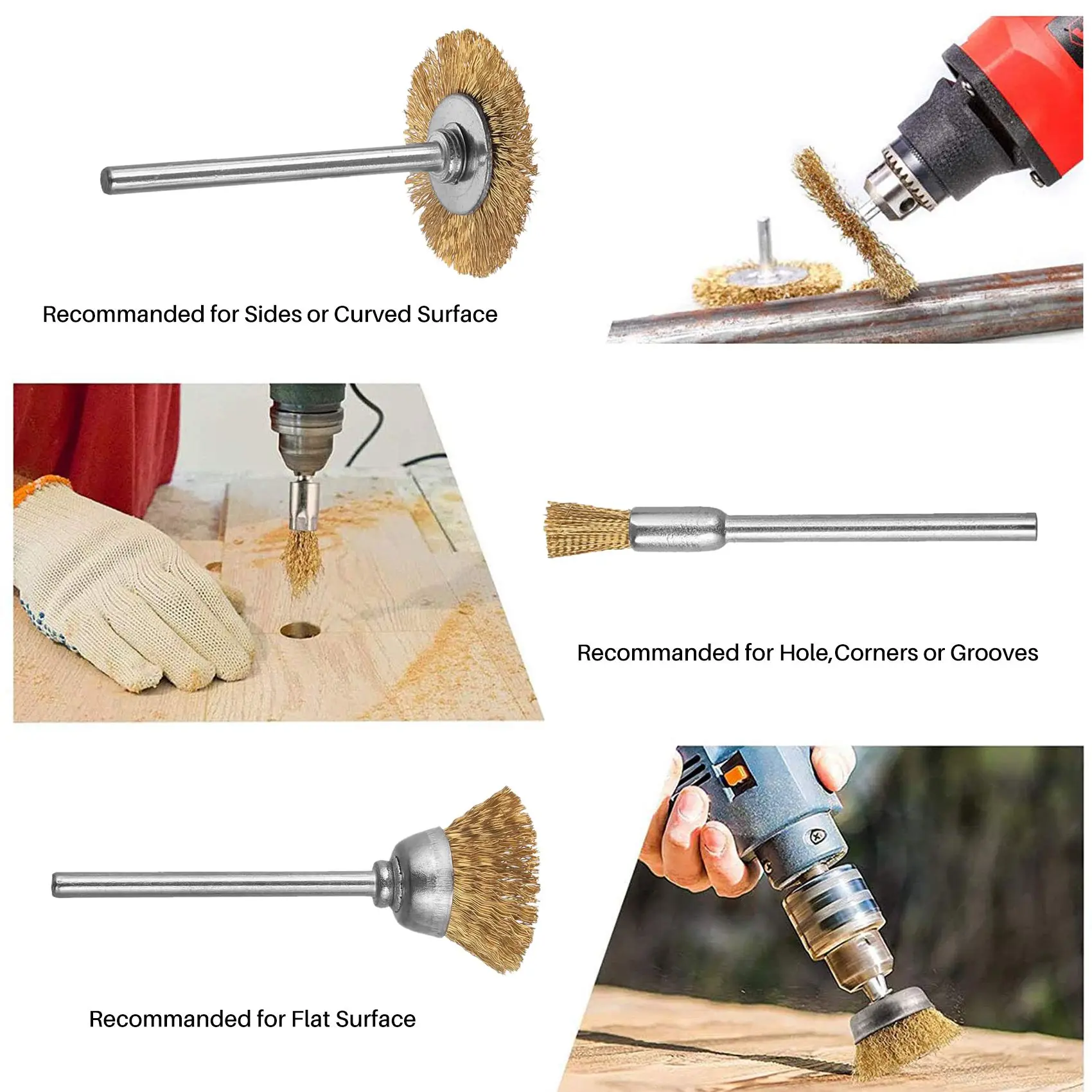 Qualität! 44-teiliges Mini-Drahtbürsten-Radbecher-Set aus Messing, Stahldrahtbürsten, 1/8 Zoll (3 mm), Schaft für Power Dremel Rotationswerkzeuge, polnisch