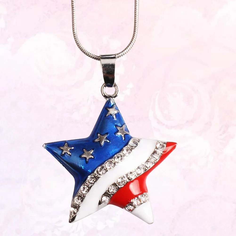 Tricolor American Flag Pentacle Love Rhinestone Crystal Pendant Necklace American Flag Jewelry American Flag Necklace