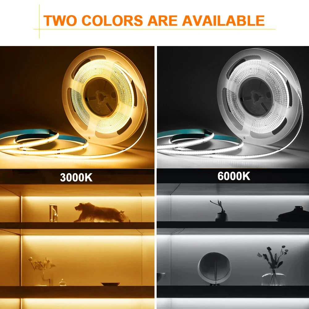 COB LED Strip Light 5V USB Flexible LED Tape with ON OFF Switch High Density Linear Tape for Kitchen, Living Room, DIY Lighting