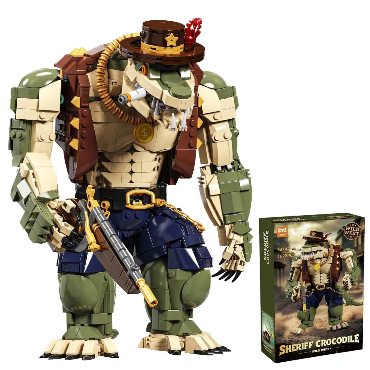 Western Cowboy Sheriff Crocodile Building Blocks Wild West Alligator MOC Bricks Figure Model Collectible DIY Assembly Toy Gift