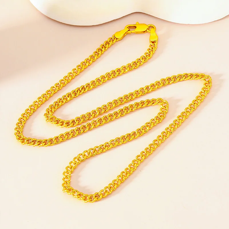 Oriental Trend Solid Gold Jewelry For Men And Women 24K Gold AU999 Unisex star carved boss necklace with H clasp national tide