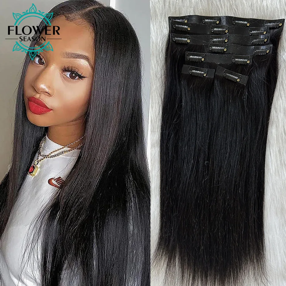 

Silky Straight Clip In Human Hair Extensions For Full Head PU Clip In Human Hair Extension Clip In For Women Flowerseason